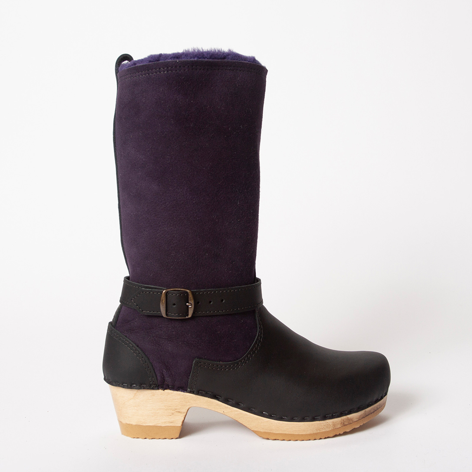 11" Purple Shearling with Black  - Mid Heels