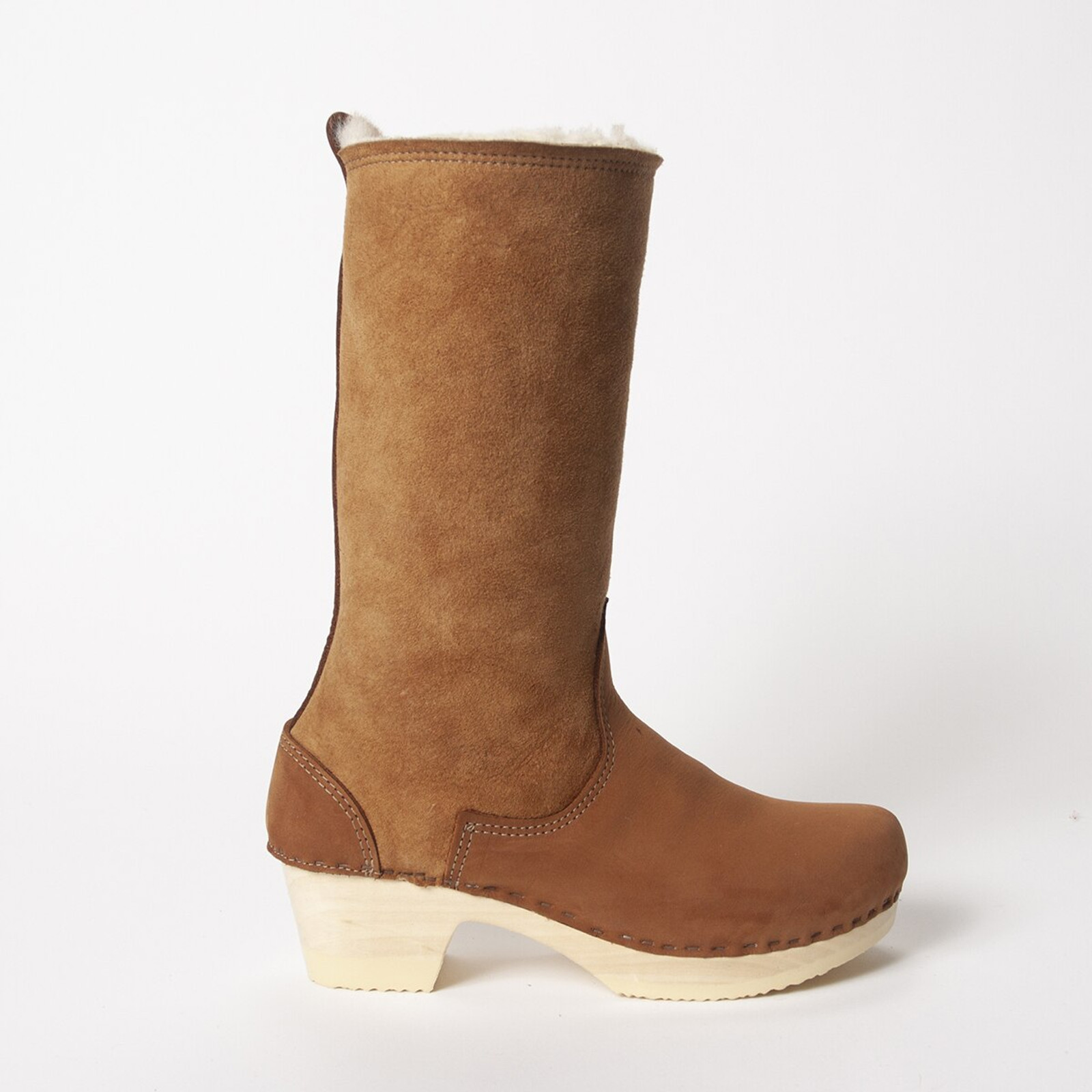 11" Shearling Clog Boots -Bendable Mid Heels