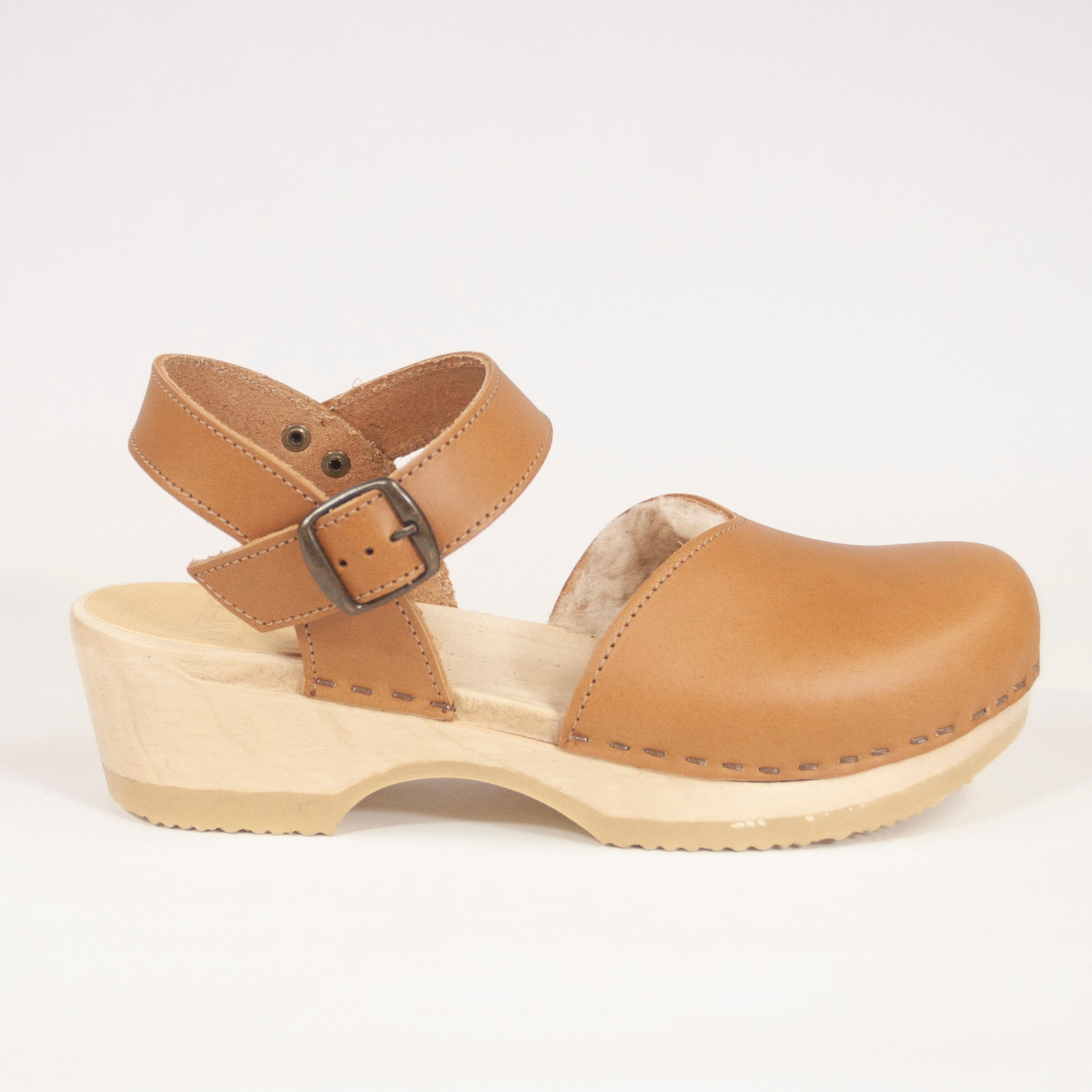 Mary Janes Fur Lined Clogs - Palomino - Low Heel