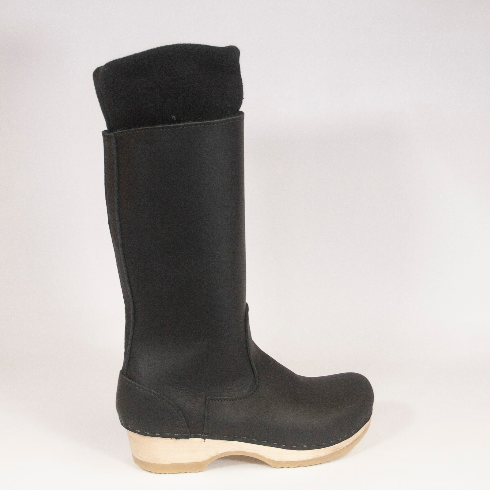 Fleece Cuff - 11"Clog Booties - Black - All Leather