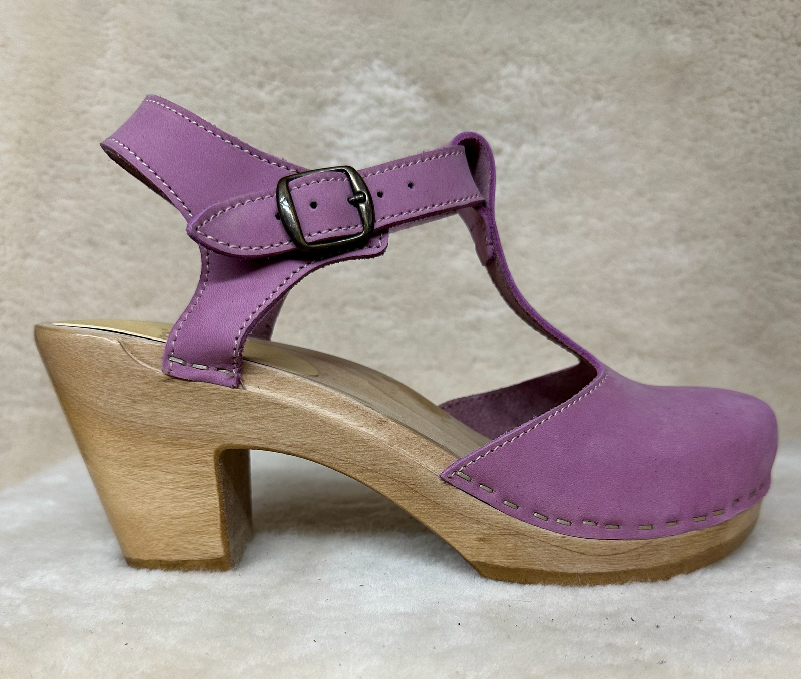Lilac T-Strap Sandal Clogs - High Heels