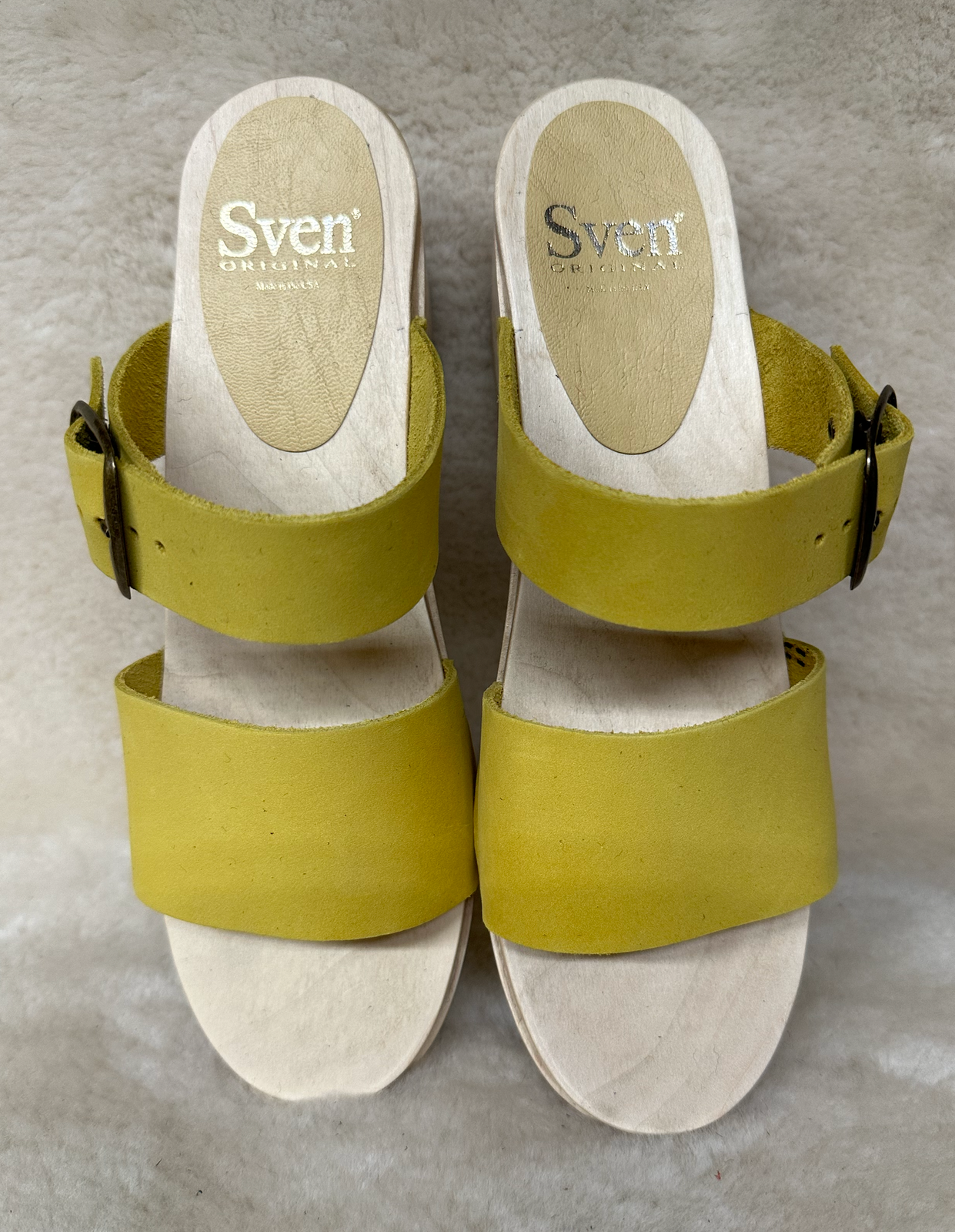 Yellow Two Strap Clogs  - Mid Heels