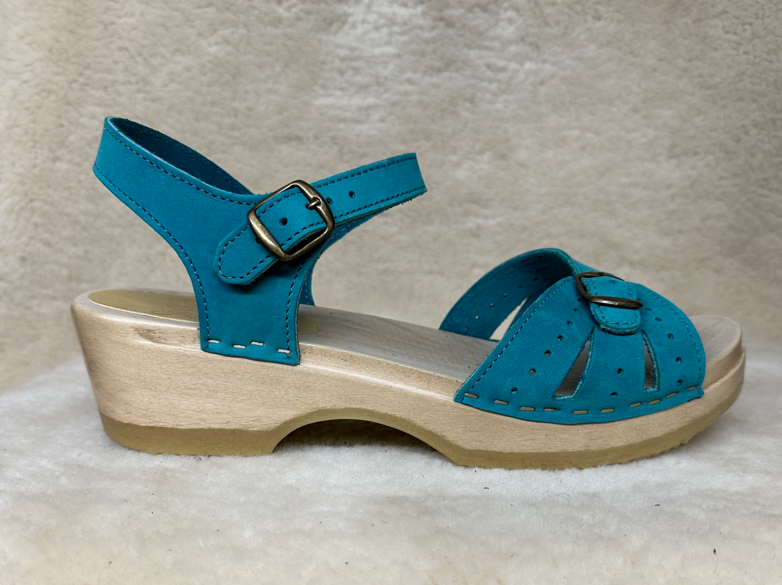 Turquoise - Buckle Sandal Clogs  - Low Heels