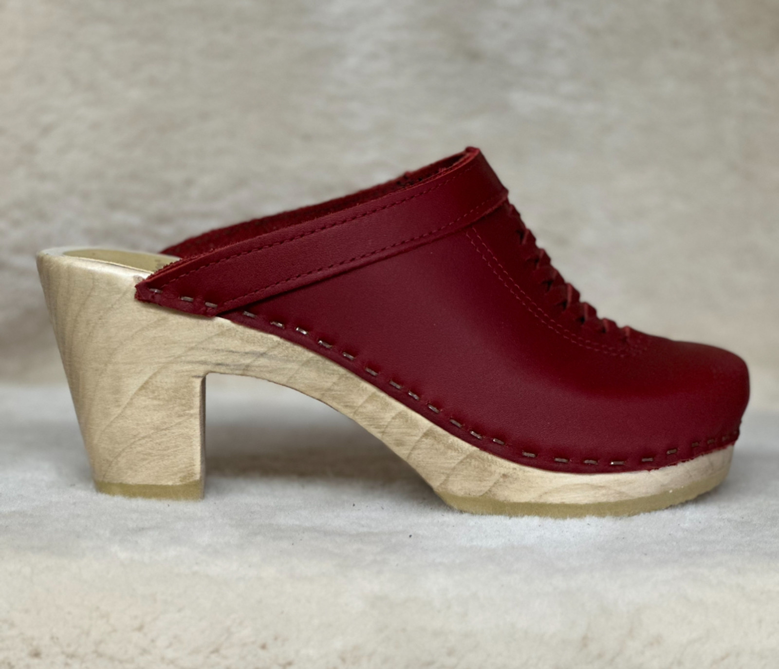 Front Weave Clogs - Cranberry -  High Heels