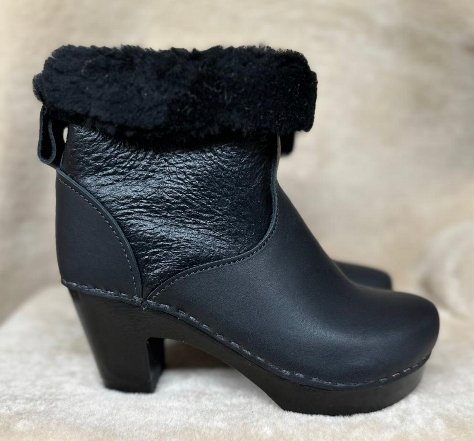 3" High Heel - 5" Black Aviator Clog Boots - Size 36