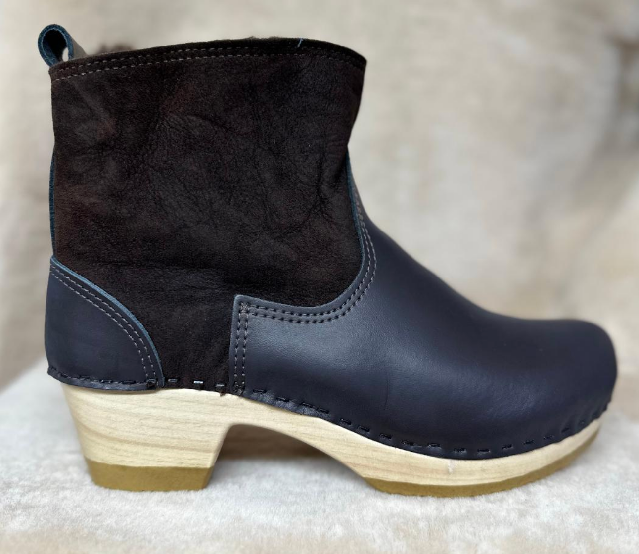 5" Umber Shearling Clog Boots - Mid Heel  Size 41