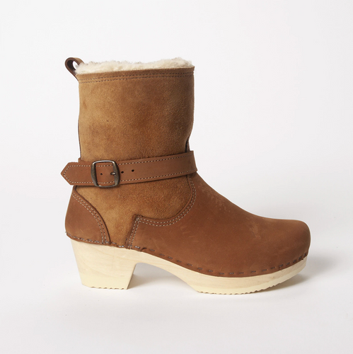 7" Shearling Clog Booties - Bendable Mid Heel