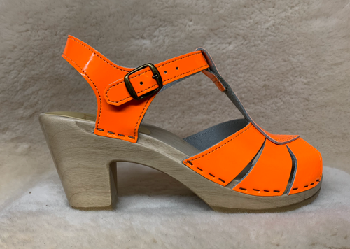 Neon Orange - Diamond Strap Clogs- High Heels