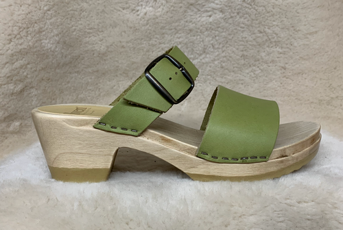 Kiwi Leather - Two Strap Sandal Clogs - Mid Heel