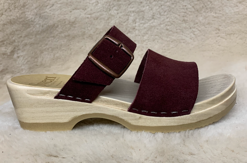 Mahogany Suede  - Two Strap Clogs - Low Heels