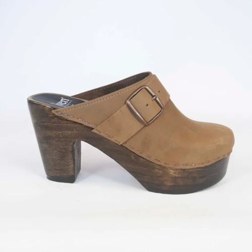 Pilgrim Clogs with Large Buckle -  Dark Almond 4" Platform