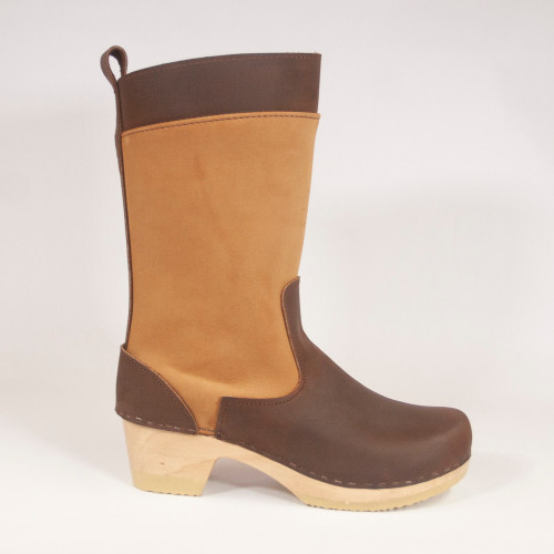 April Clog Boots - Honey & Fudge - All Leather