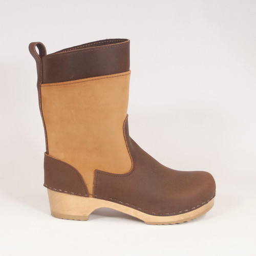 Anne Clog Booties - Brown & Honey - All Leather