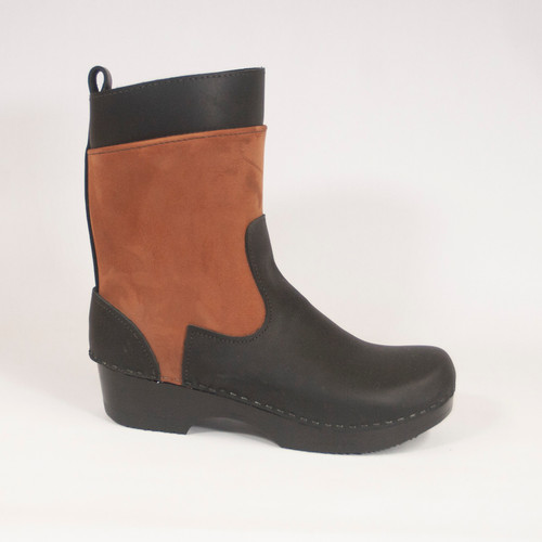 Anne Clog Booties - Black &  Almond - All Leather