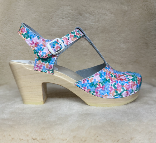 T-Strap Clogs - Pixel Leather - High Heels