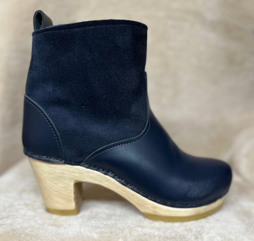 3" High Heel - 5" Shearling Clog Boots - Navy - Size 38