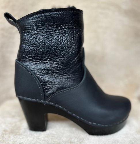 3" High Heel - 5" Black Aviator Clog Boots - Size 35