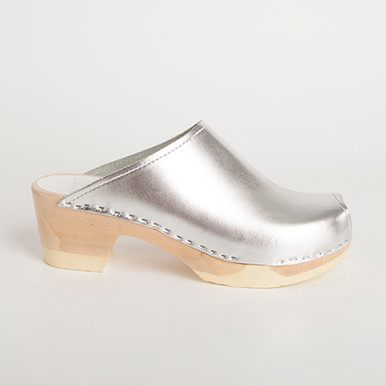 Peep Toe Plain Clogs Bendable Mid Heel