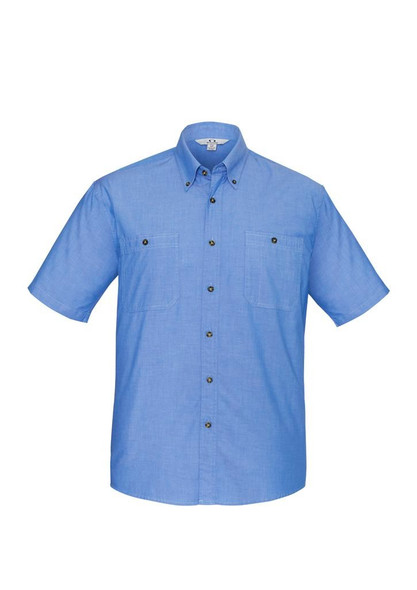 SH113 - Mens Wrinkle Free Chambray Short Sleeve Shirt  - Biz Collection sold by Kings Workwear  www.kingsworkwear.com.au