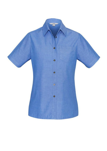 LB6200 - Ladies Wrinkle Free Chambray Short Sleeve Shirt  - Biz Collection sold by Kings Workwear  www.kingsworkwear.com.au