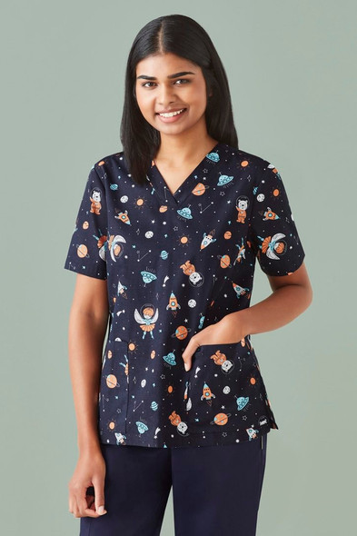 CST148LS - Womens Space Party Scrub Top - Biz Care  sold by Kings Workwear  www.kingsworkwear.com.au