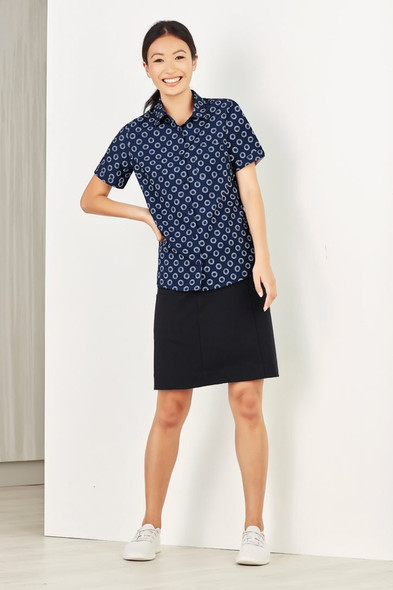 CS948LS - Womens Florence Daisy Print Short Sleeve Shirt - Biz Care  sold by Kings Workwear  www.kingsworkwear.com.au