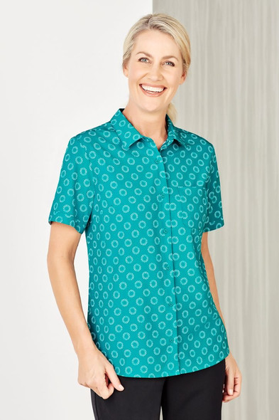 CS948LS - Womens Florence Daisy Print Short Sleeve Shirt - Biz Care  sold by Kings Workwear  www.kingsworkwear.com.au