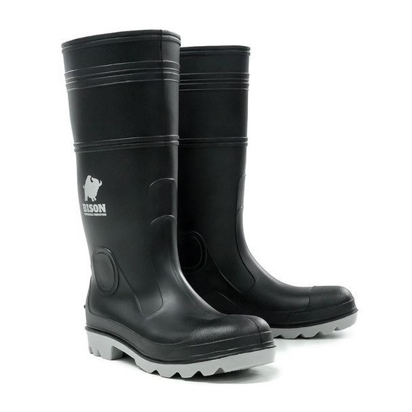 BISON GUMBOOT INCA PVC BLACK GREY INCAGSBKGY - BISON Kings Workwear   kingsworkwear.com.au