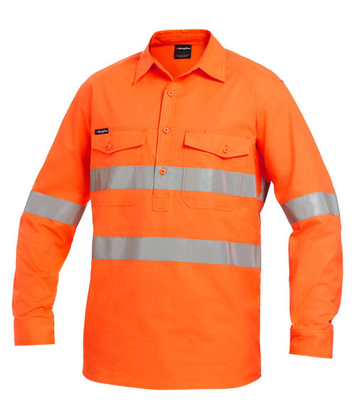 KingGee Mens Workcool2 Hi Vis Reflective Closed Front Shirt Long Sleeve - K54896 - KingGee sold by Kings Workwear www.kingworkwear.com.au