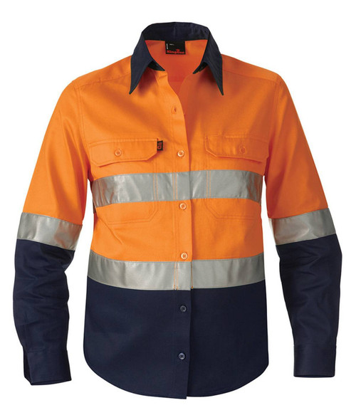 KingGee Womens Reflective Spliced Drill Shirt Long Sleeve - K44532 - KingGee sold by Kings Workwear www.kingworkwear.com.au