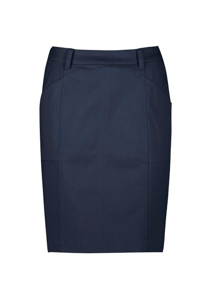 Back view of Womens Mid Waist Stretch Chino Skirt      sold by Kings Workwear www.kingsworkwear.com.au