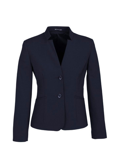 Front View of Womens Comfort Wool Stretch Short Jacket with Reverse Lapel      sold by Kings Workwear www.kingsworkwear.com.au