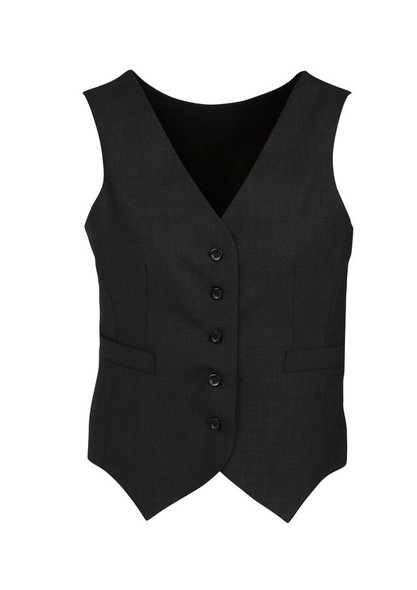 Front View of Womens Comfort Wool Stretch Peaked Vest with Knitted Back      sold by Kings Workwear www.kingsworkwear.com.au