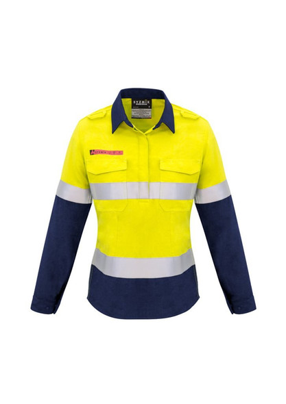 ZW131 - Womens FR Closed Front Hooped Taped Spliced Shirt - Syzmik sold by Kings Workwear  www.kingsworkwear.com.au