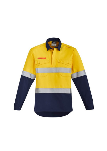 ZW143 - Mens Orange Flame HRC 2 Hoop Taped Closed Front Spliced Shirt - Syzmik sold by Kings Workwear  www.kingsworkwear.com.au