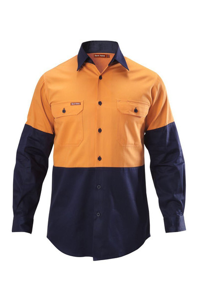 Hard Yakka Foundations Hi-Visibility Two Tone Long Sleeve Cotton Drill Shirt - Y07982 - Hard Yakka sold by Kings Workwear www.kingworkwear.com.au