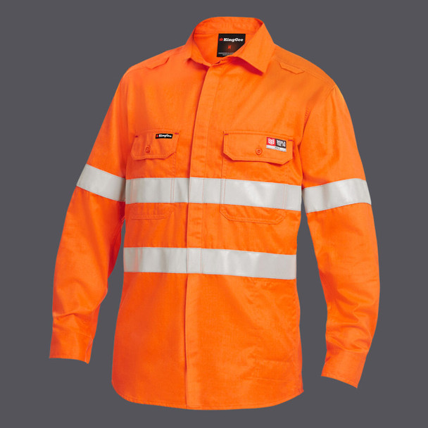 KingGee Mens Shieldtec Lenzing Fr Hi-Vis Spliced Open Front Taped Shirt - K84001