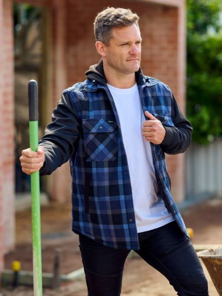 Bisley - Contrast Check Hooded Shirt- BJ6708