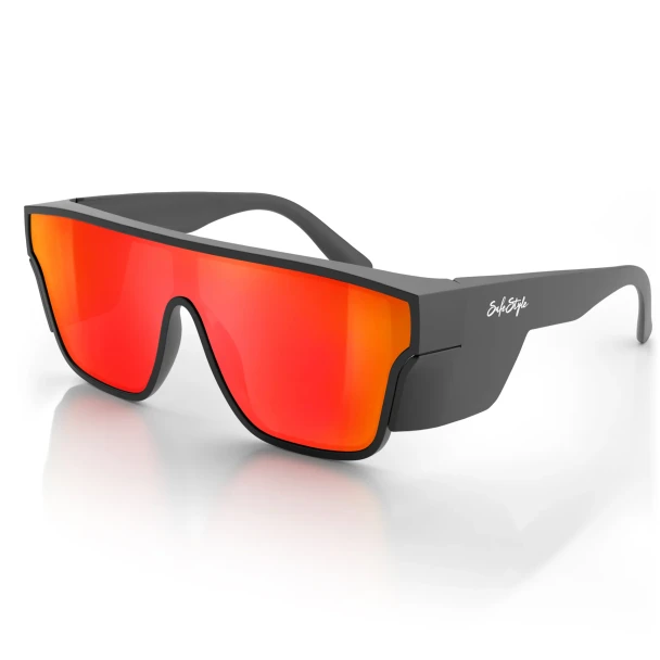 Safestyle -  Primes Matte Black Frame Reflectors Red Lens Safety Glasses - PMBRT100
