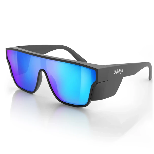 Safestyle -  Primes Matte Black Frame Reflectors Blue Lens Safety Glasses - PMBBT100
