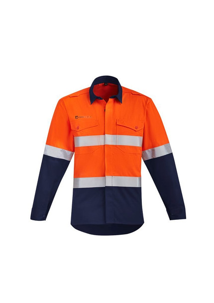 ZW140 - Mens Orange Flame HRC 2 Hoop Taped Open Front Spliced Shirt - Syzmik sold by Kings Workwear  www.kingsworkwear.com.au