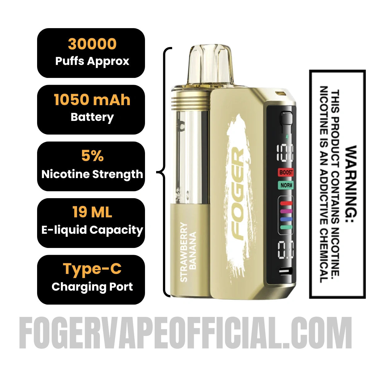 Strawberry Banana Foger Switch Pro Vape Kit 30K Puffs Specifications