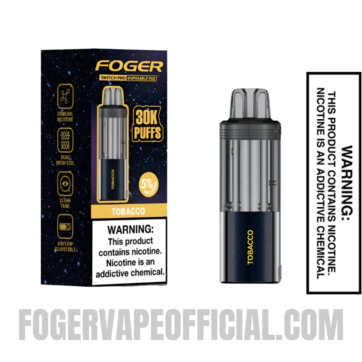 Tobacco Foger Switch Pro 30K Disposable Pod packaging