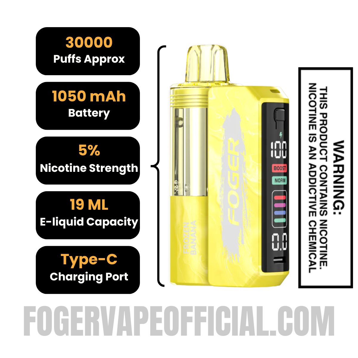 Frozen Banana Foger Switch Pro Vape Kit 30K Puffs Specifications