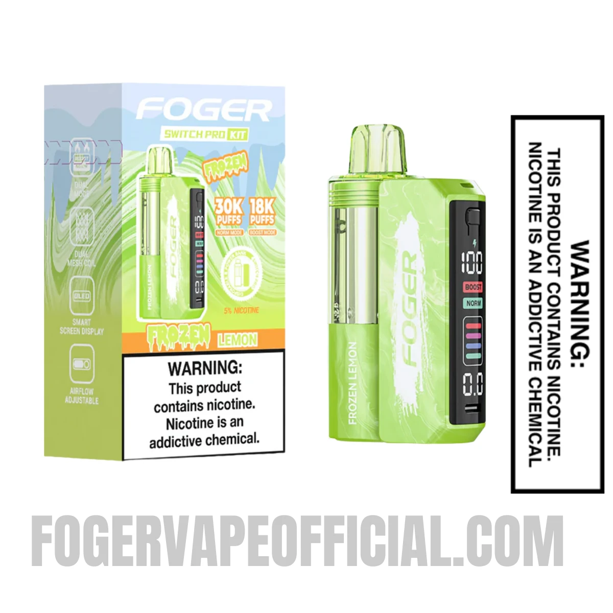 Frozen Lemon Foger Switch Pro 30K Disposable Vape Kit with bundle box