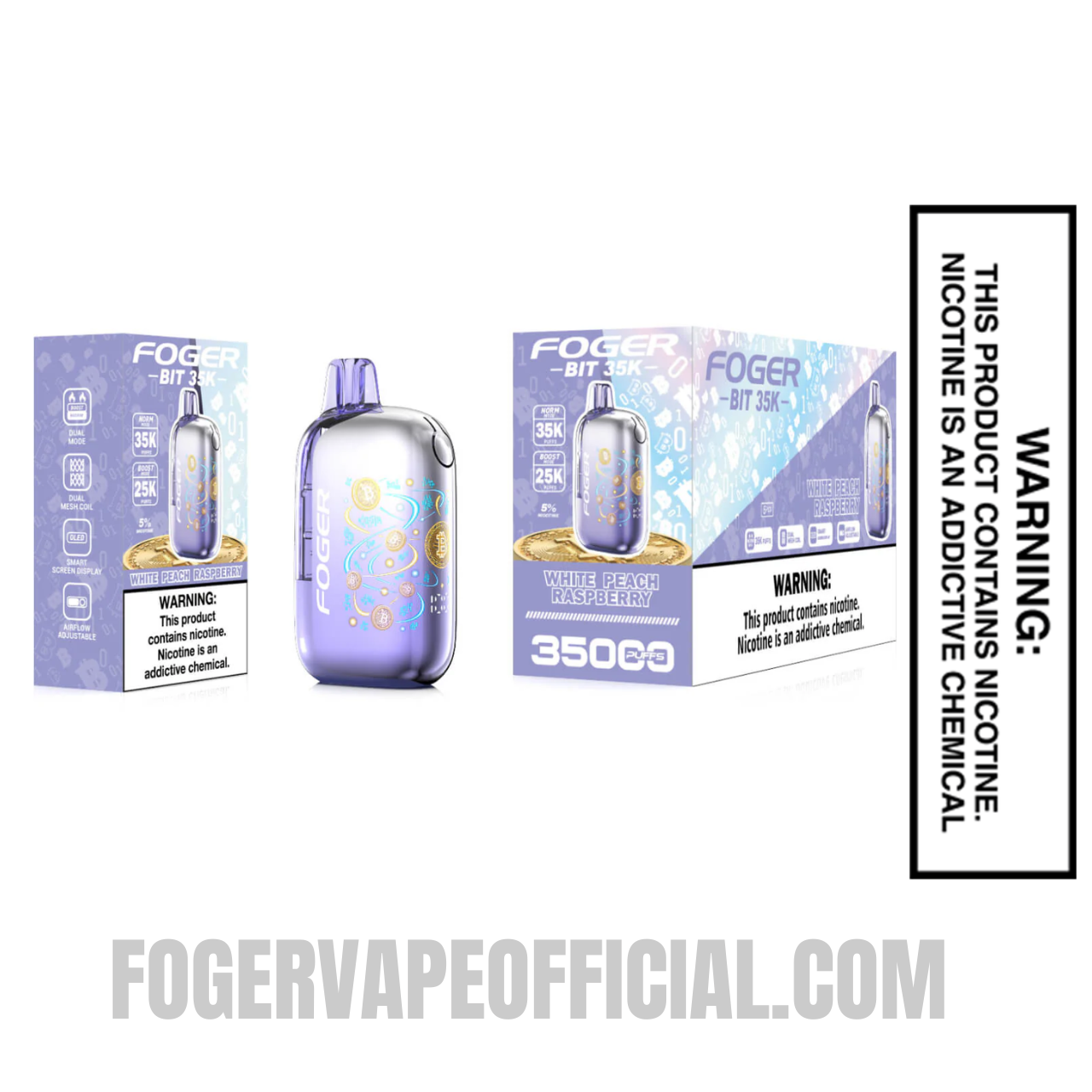 White Peach Raspberry Foger Bit 35K Disposable Vape With Bundle Pack