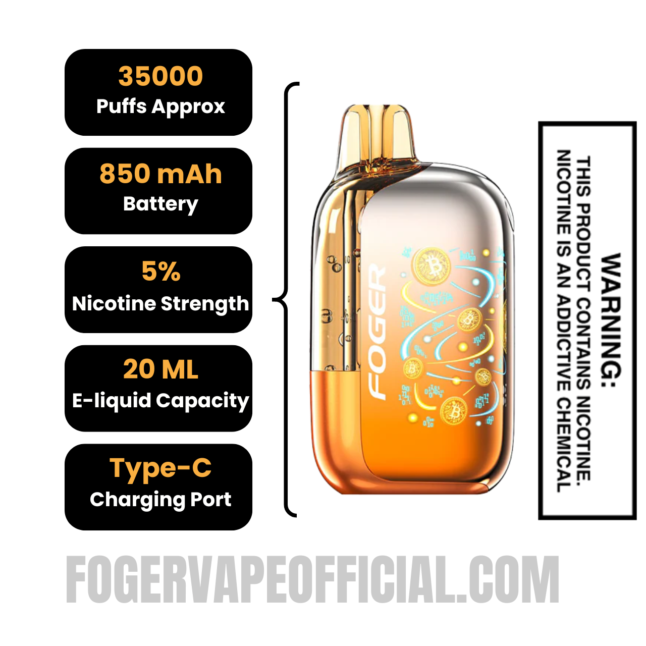 Sour Mango Pineapple Foger Bit 35K Disposable Vape Specifications
