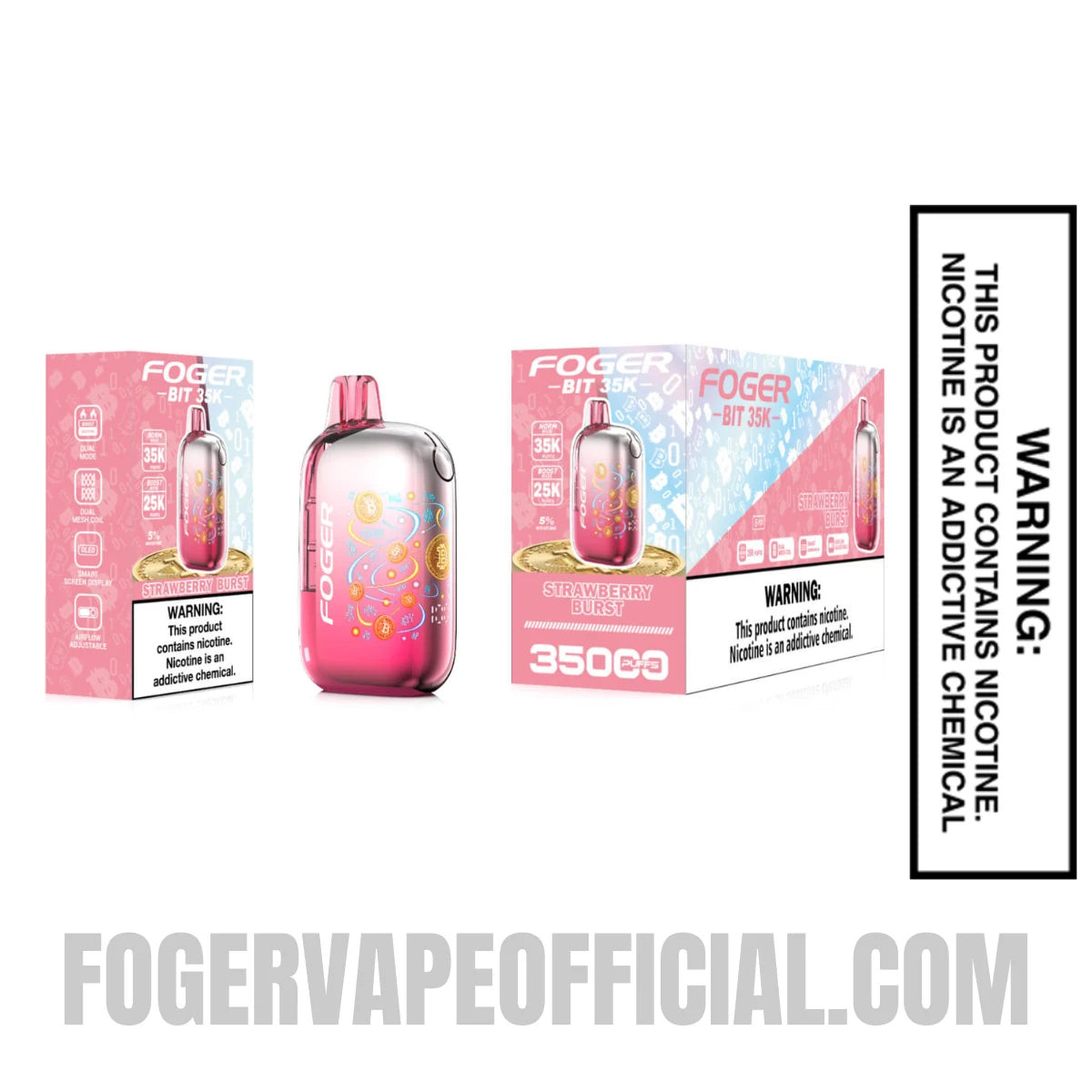 Strawberry Burst Foger Bit 35K Disposable Vape With Bundle Pack