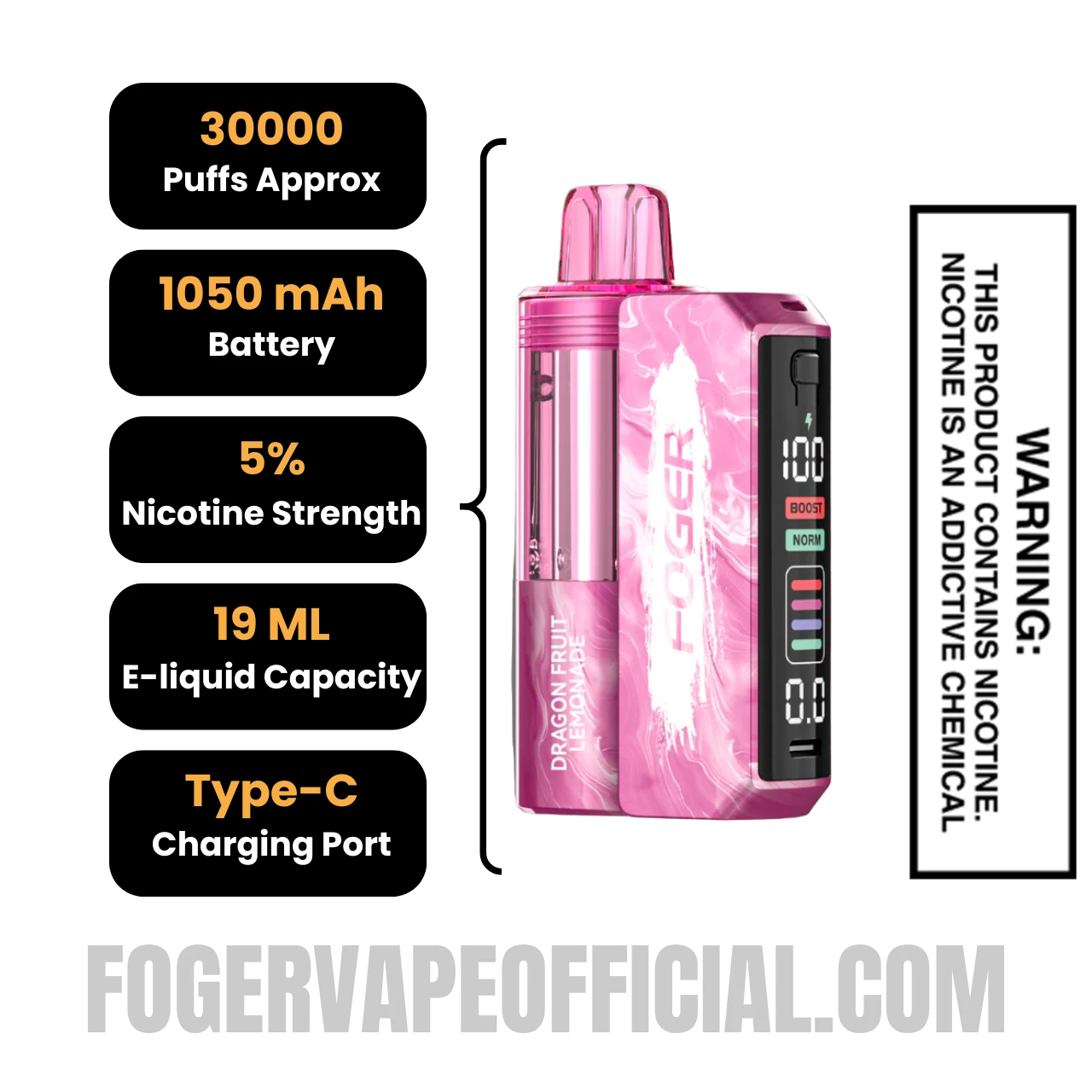 Dragon Fruit Lemonade Foger Switch Pro Kit 30K Puffs Specifications