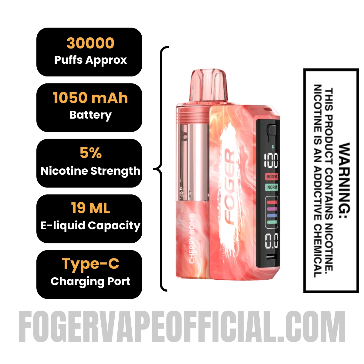 Cherry Bomb Foger Switch Pro 30k Disposable Vape Kit Specifications 